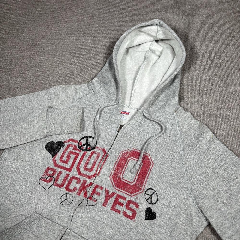 Ohio‎ State Buckeyes Hoodie Sweatshirt Womens L Full Zip Gray Fleece Logo Soffe